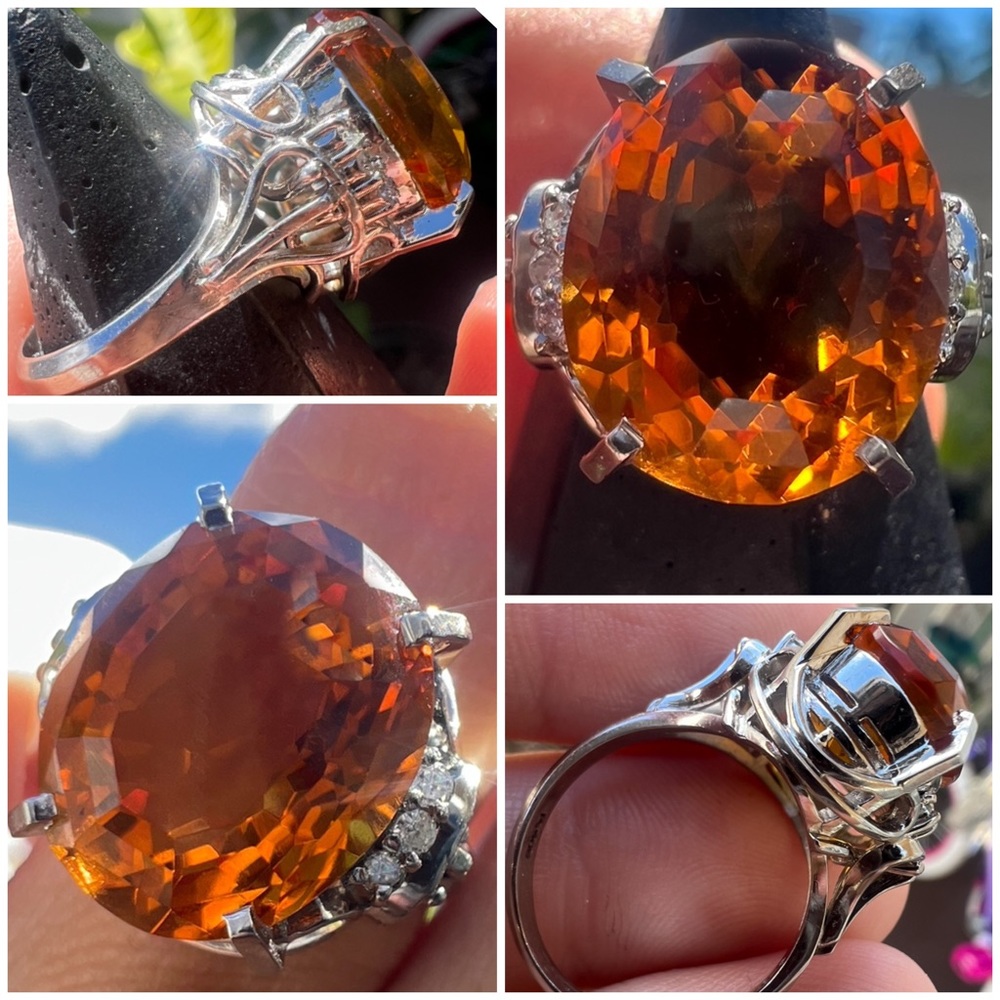 RARE Huge heavy solid platinum 5.00CTW genuine Madeira citrine/Diamond ring!!